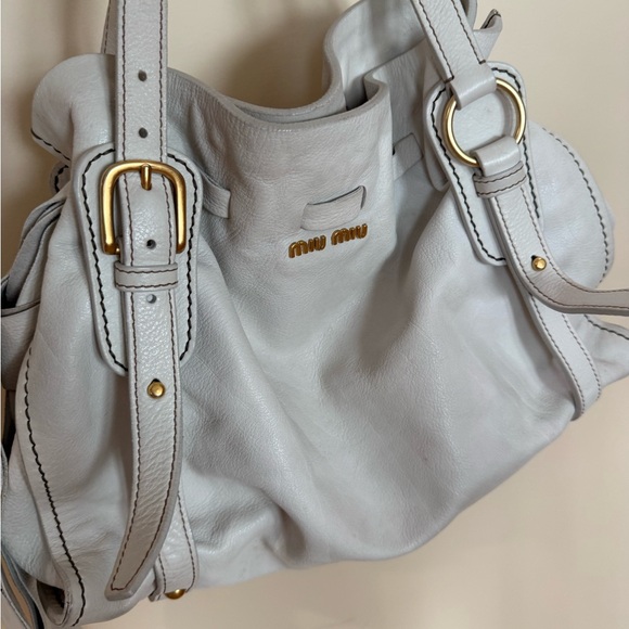 Miu Miu white leather tote bag ribbon - Picture 2 of 8